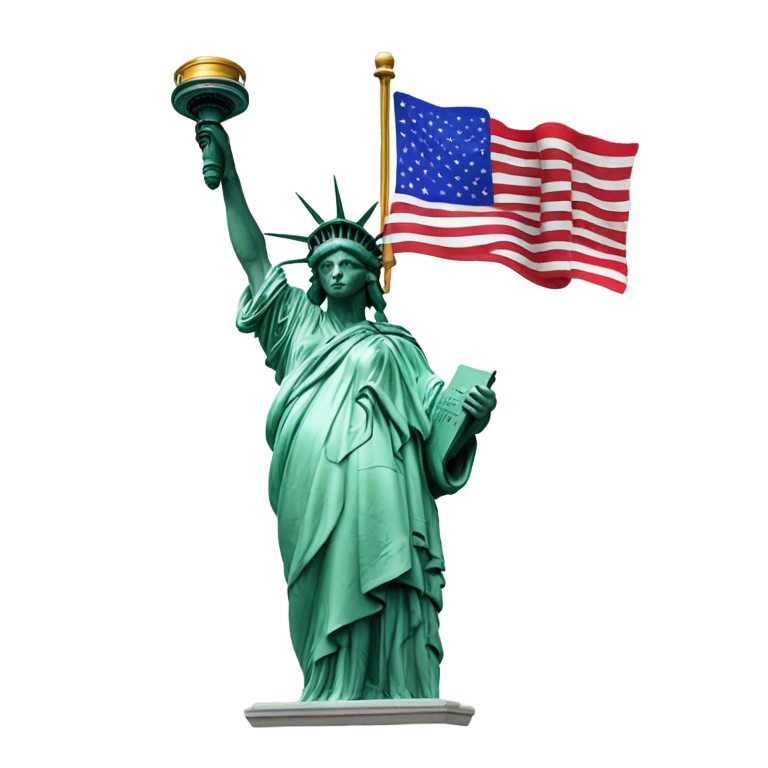 genmoji : La statue de la Liberté tenant un drapeau américain et portant un chapeau rouge avec l'inscription « Make America Great Again »