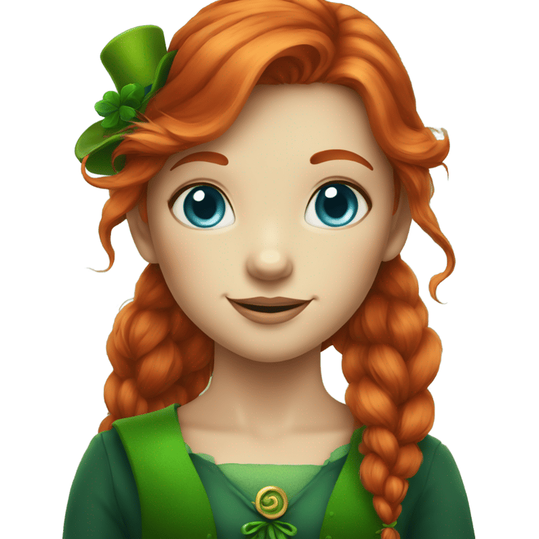 genmoji : Leprechaun girl with blue eyes and red hair
