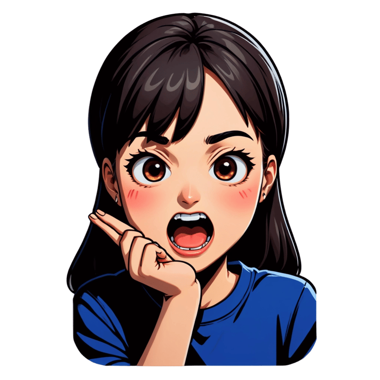 genmoji : Visage ahegao de fille en dessin animé et geste de la main en forme de pièce
