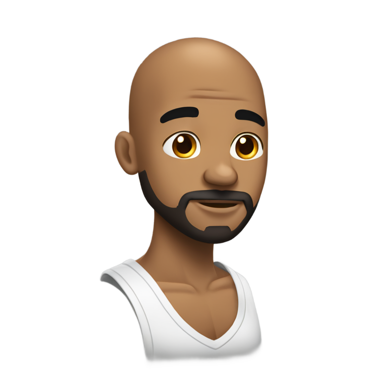 genmoji：非裔美国男子，秃头，蓄有修剪整齐的胡须，黑色头发。表情垂头丧气，双臂弯曲在身前。
