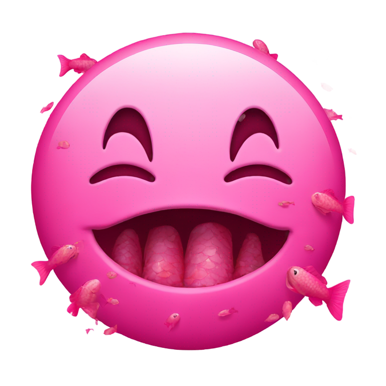 genmoji : Visage souriant normal couvert de viscères de poisson roses