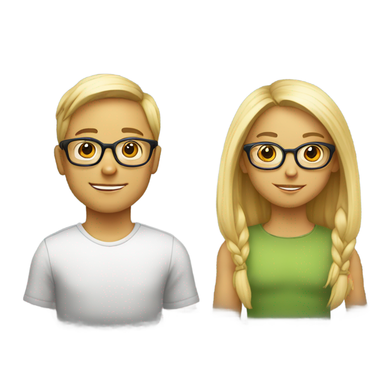 genmoji : Kipton avec des cheveux blonds raides et un enfant portant des lunettes