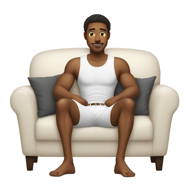 絵文字：白いショートパンツを穿いた男性がソファーに座っている