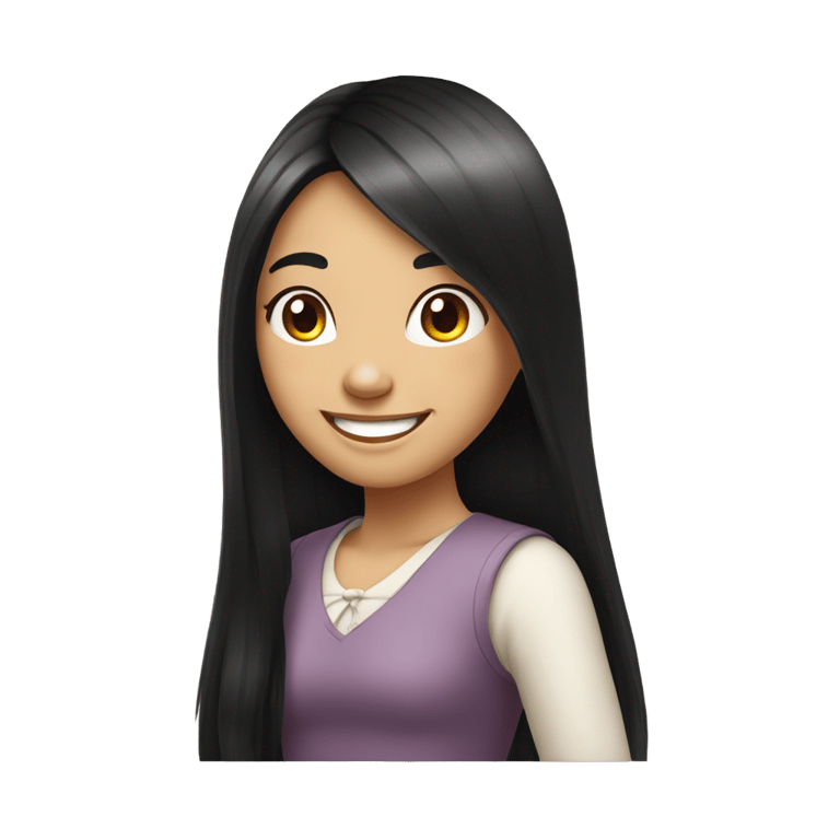 genmoji : a girl with strait long black hair and a big cheery smile
