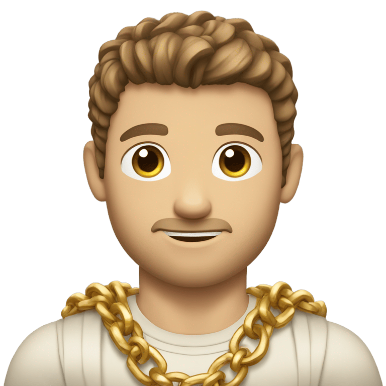 genmoji：棕发强壮白人男性，无胡须，金色衬衫，多条金链，金腕带，交叉双臂