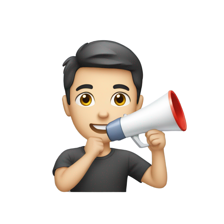genmoji : Garçon à la peau blanche tenant un mégaphone, vue de face