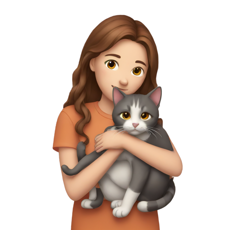 genmoji：棕发女孩拥抱三色猫