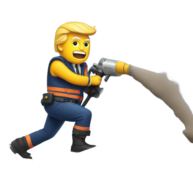 genmoji: Donald Trump using a jackhammer to break capitol building