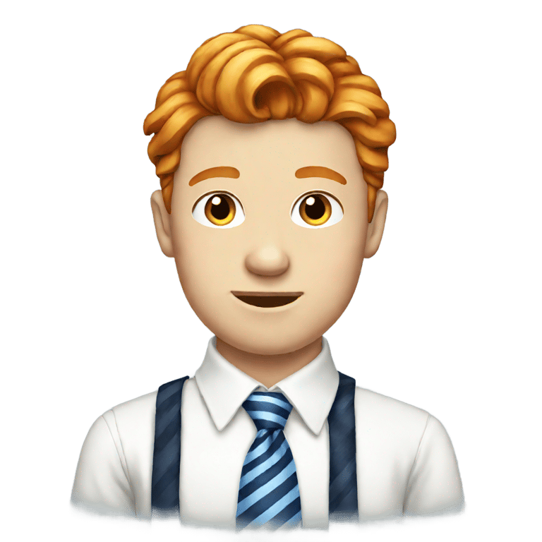 genmoji：蓝色条纹领带的白衬衫男孩，留着侧分的头发