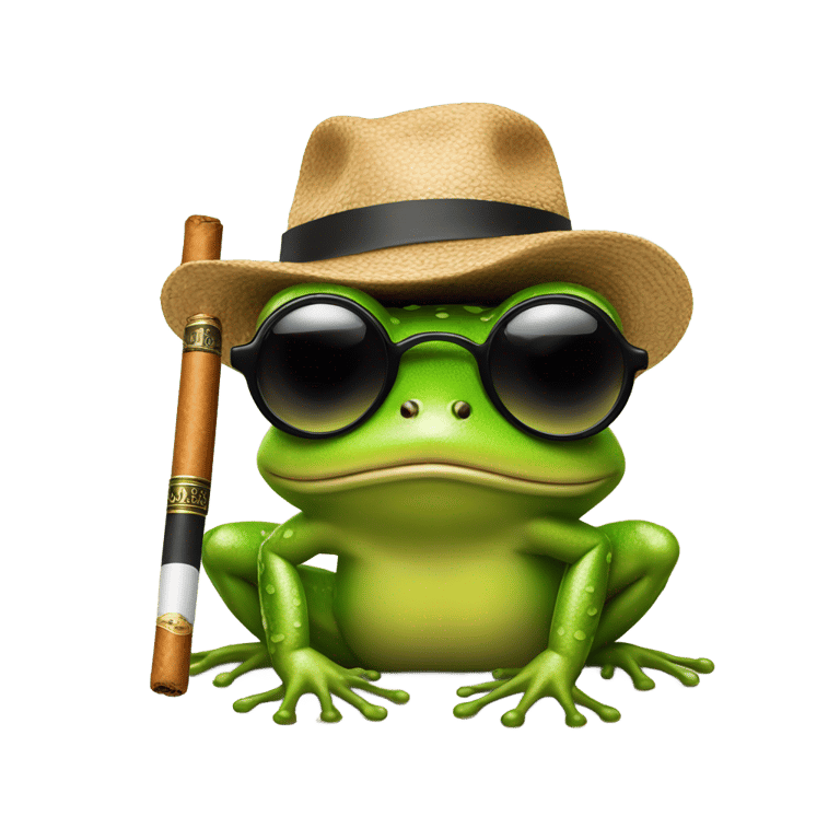 genmoji：一只抽烟的青蛙戴着墨镜的帽子