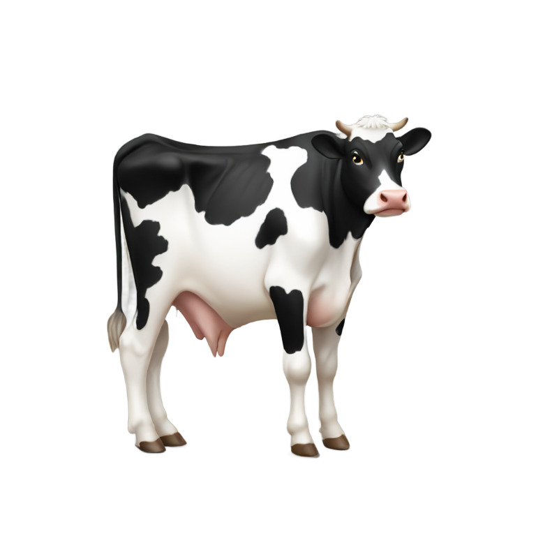 genmoji: cow, black and white, show his whole body
