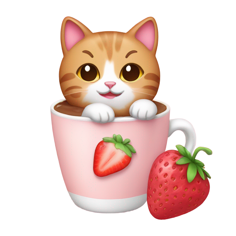 genmoji：可爱的猫咪喝着草莓摩卡拿铁