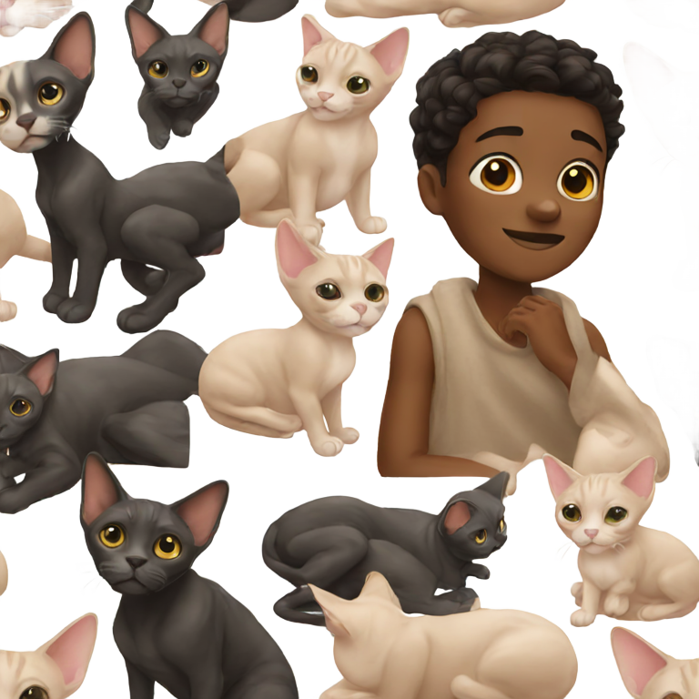絵文字：黒い少年とスフィンクス猫