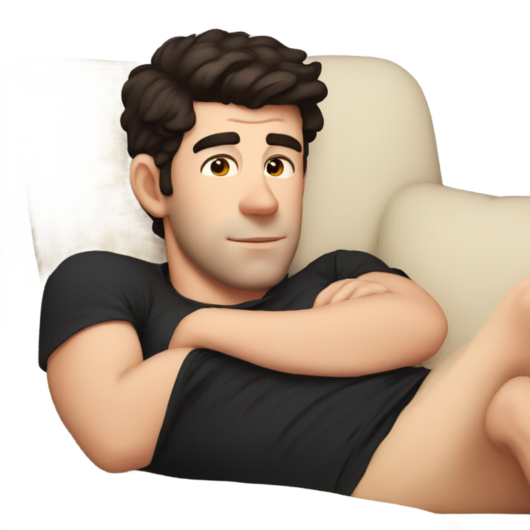 genmoji：马克斯·格林菲尔德穿着黑色短裤，躺在沙发上睡觉。