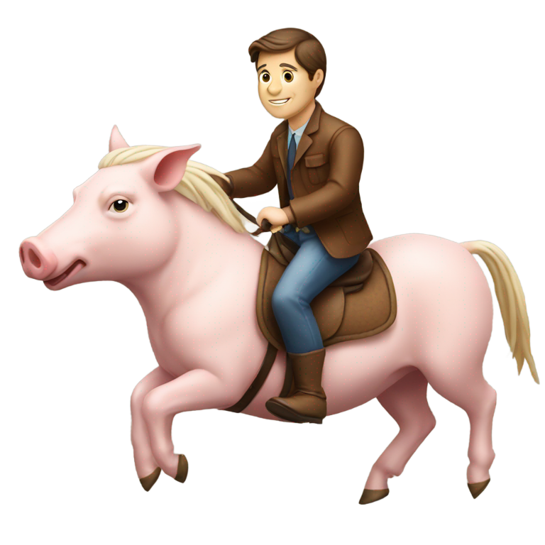 genmoji: white man riding a pig like a horse