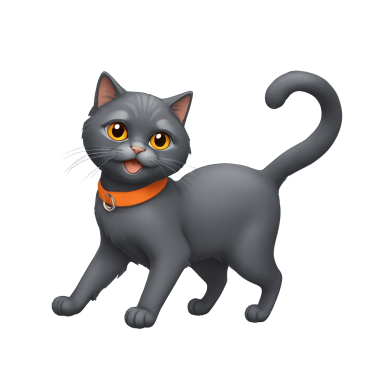 genmoji：波斯猫，灰色，橙色眼睛，伸展身体。
