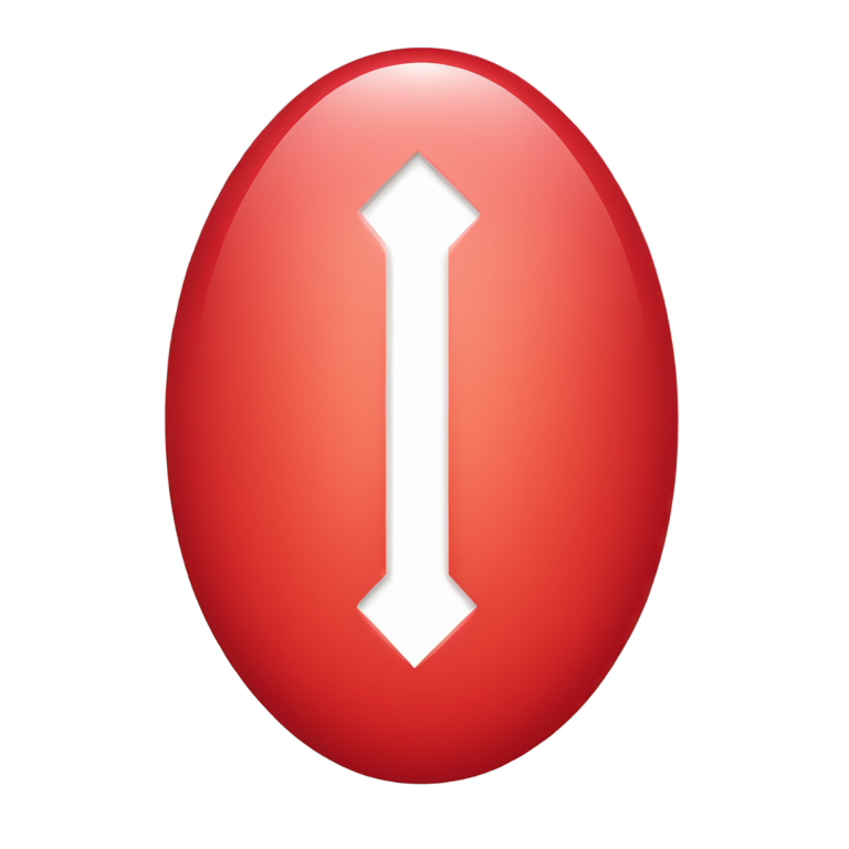 genmoji : Un ovale rouge, droit et légèrement aplati, avec une ligne verticale plus claire au centre. Peut être représenté par un ♦️ (diamant rouge) ou un émoji ovale rouge s'il existait.