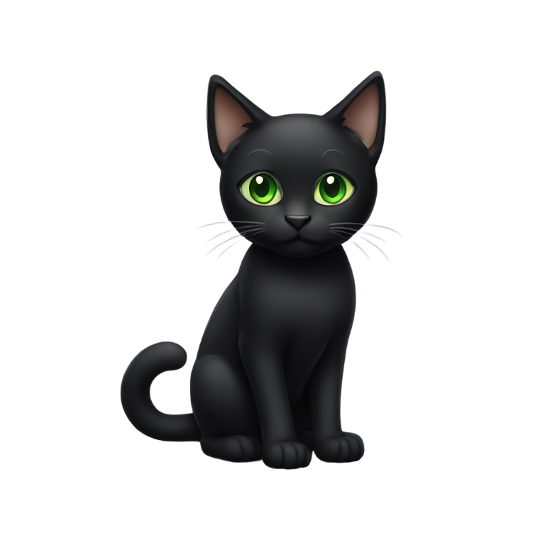 genmoji: black cat with green eyes full body