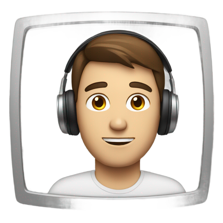 genmoji: Brown Haired guy with headphones on looking at a monitor