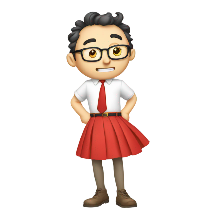 genmoji : Tom Kenny portant une jupe rouge