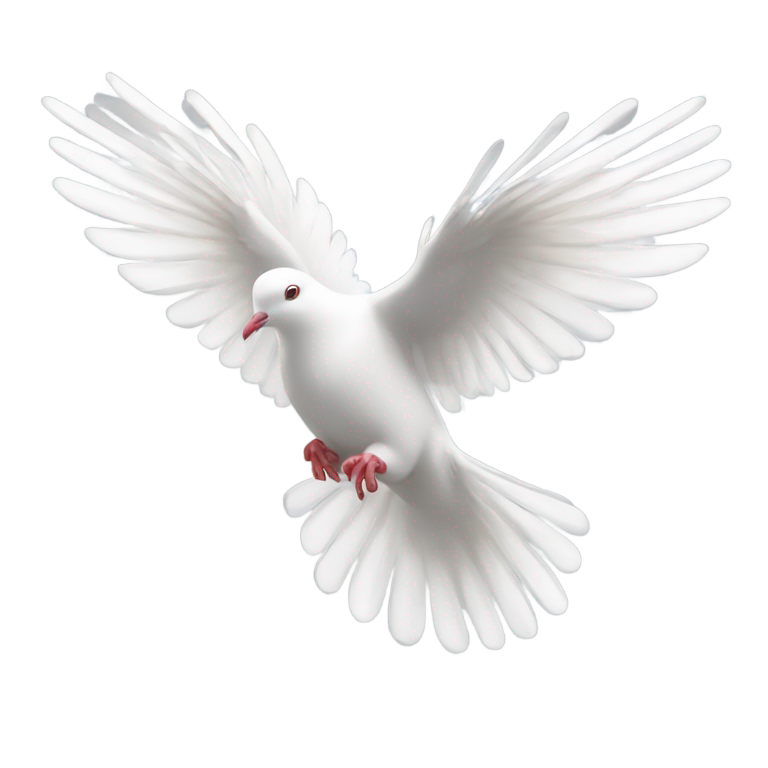 genmoji: white dove in flight in Apple iOS emoji style, wings spread, gentle expression, soft 3D rounded shading, no background"