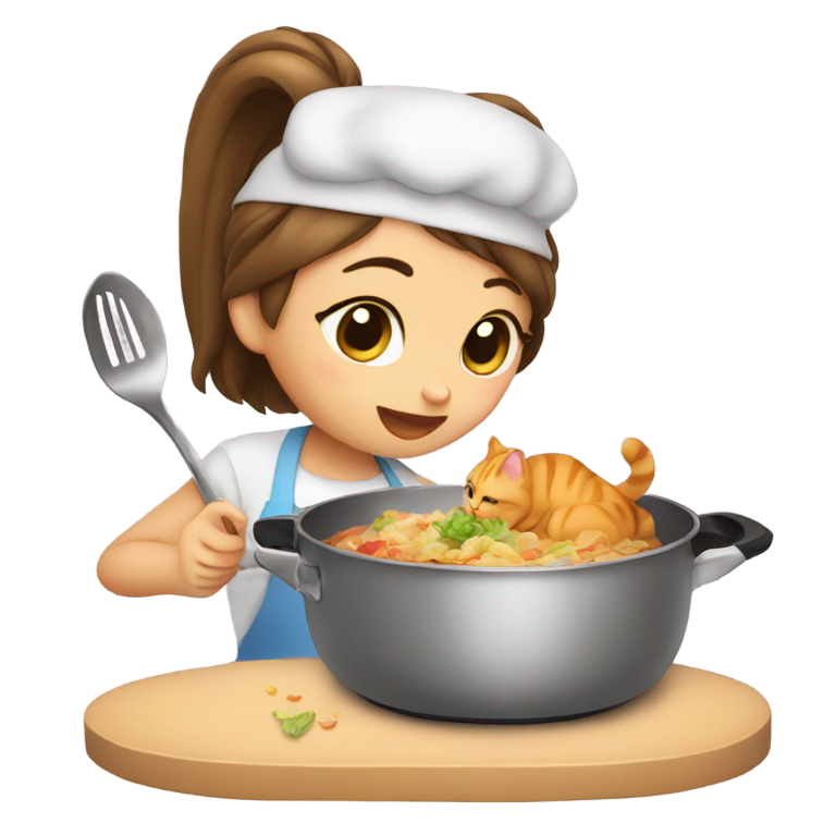 genmoji: cat eating lia and cooking her