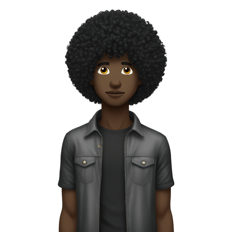 genmoji : dark skin, black mullet afro curly Man Bowing, street wear style, twink, intricate face