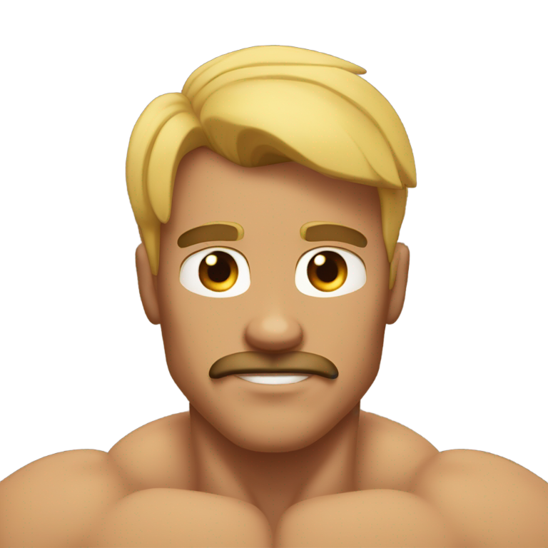 genmoji: a man that is so strong and has so many muscles and is flexing and is sooooooooo strong he has an unimaginable amount of muscle on him its crazzzzzzy. He has light brown skin and a moustache with no beard.