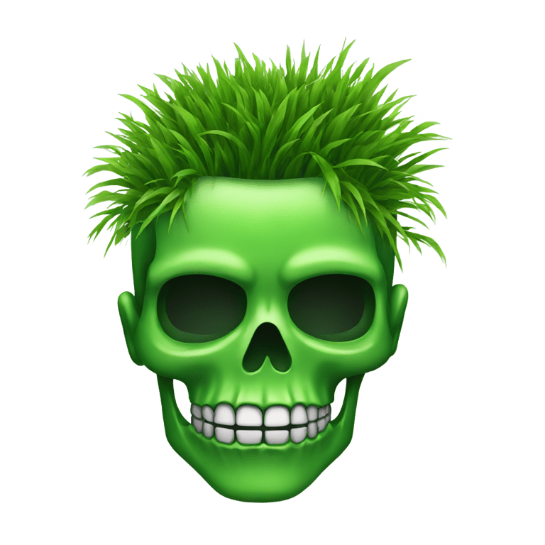 genmoji：绿色骷髅头，头发是草。