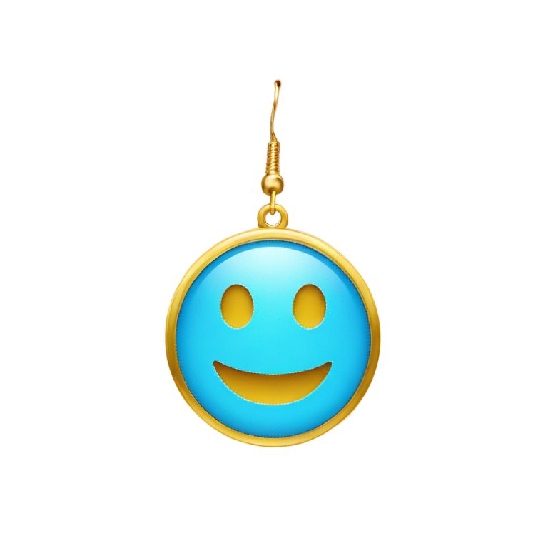 genmoji : Un smiley bleu ciel avec des boucles d'oreilles dorées