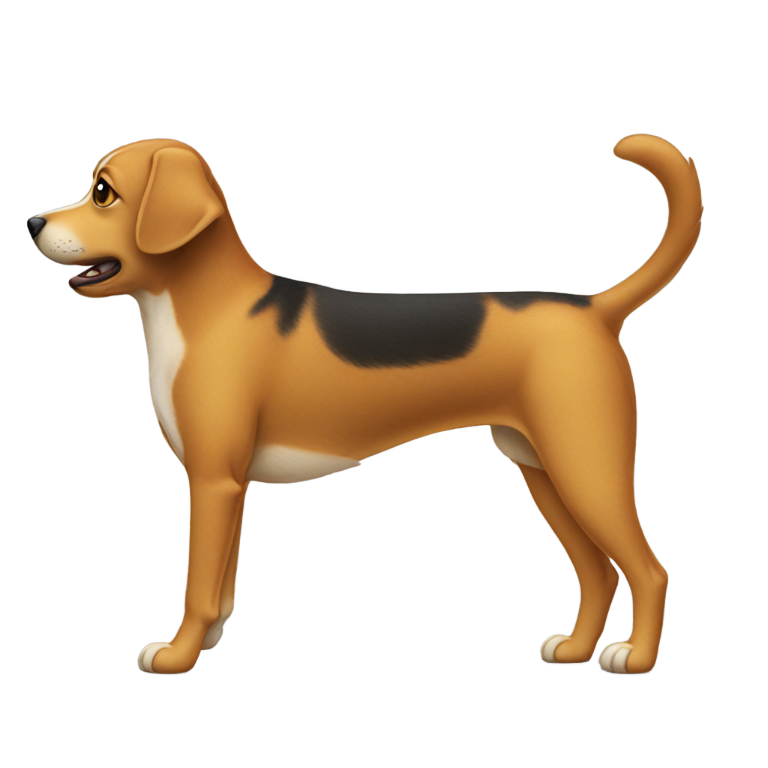 genmoji : Créez un chien qui se tient debout sur ses deux pattes arrière comme un humain, les autres pattes pendantes sur les côtés.