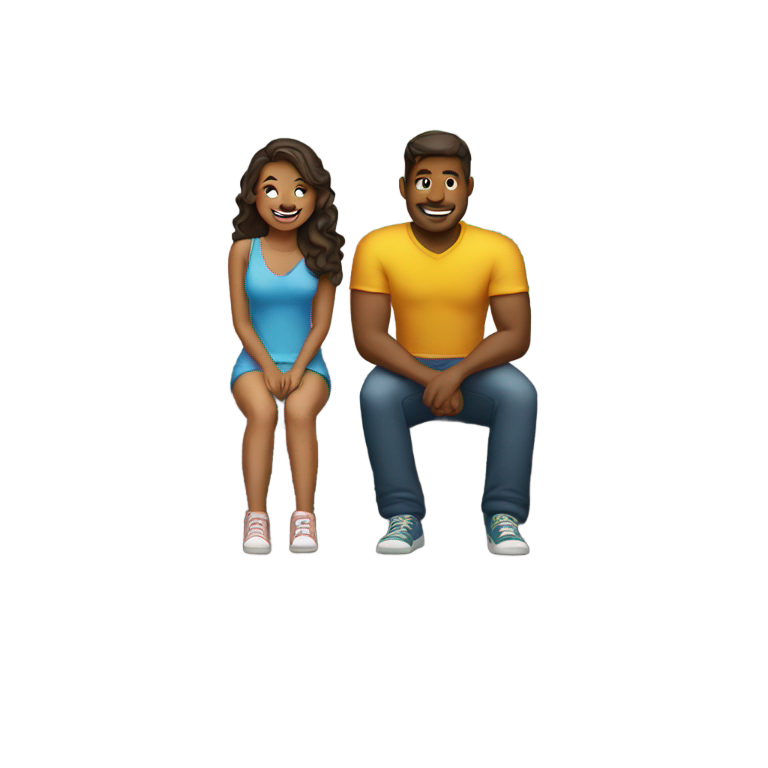genmoji : Couple assis sur le bord du trottoir dans un parking