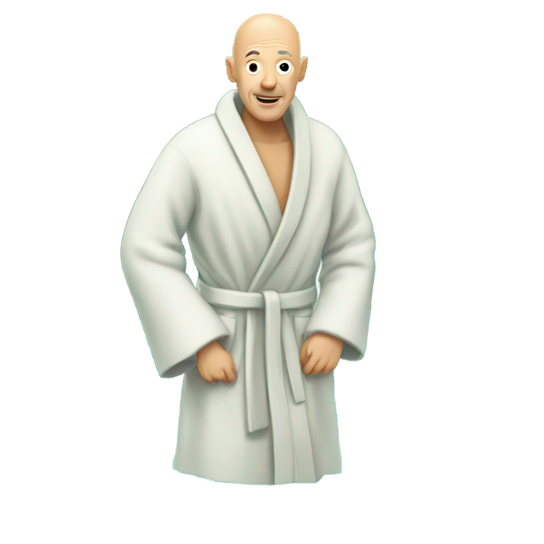 genmoji：老秃头瘦男人穿着浴袍半沉在池塘中