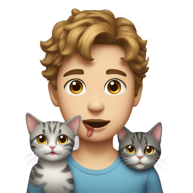 prompt: 口に猫🐱をくわえた少年