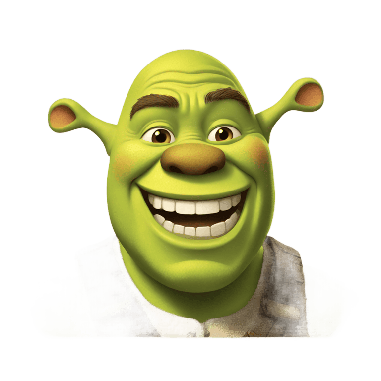 genmoji : Shrek pointing and laughing