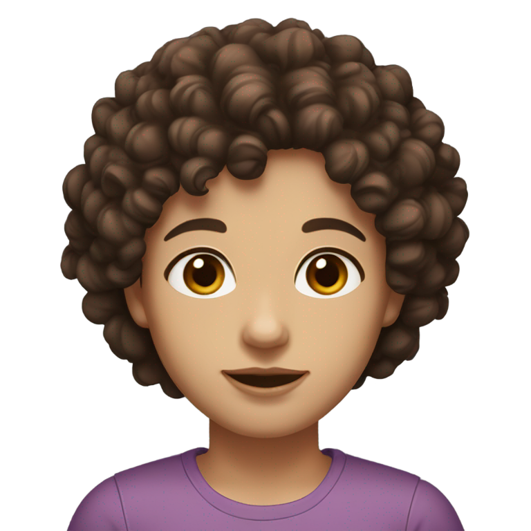 genmoji：深棕色卷发，白皮肤，中棕色眼睛，红润脸颊，普通鼻子，肉感嘴唇。