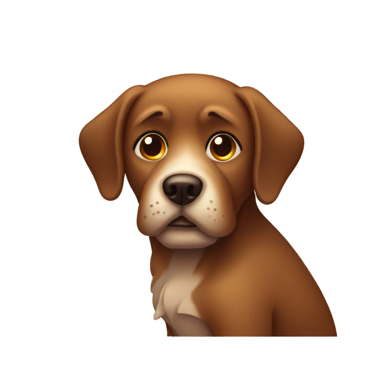 genmoji: Make a sad brown dog emoji  with visible tears and making a sad face