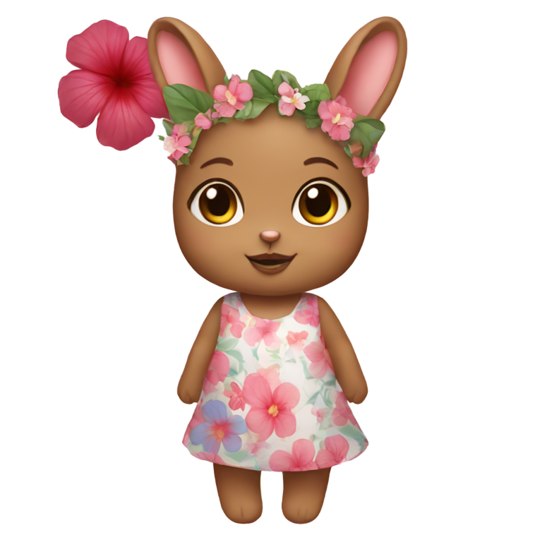 genmoji：穿芙蓉花裙子的小兔子，戴着可爱的花朵头带