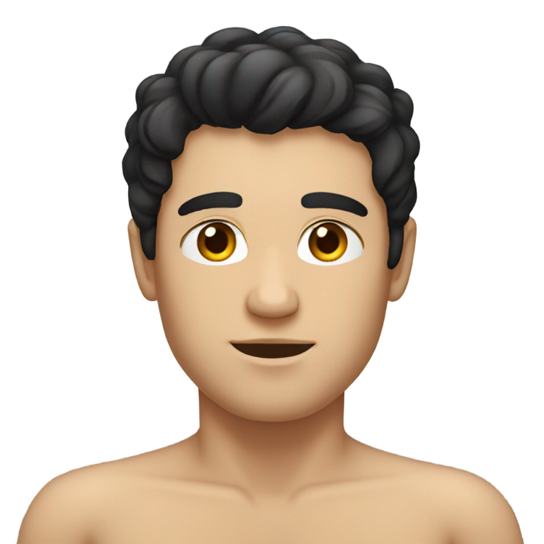 genmoji : Homme blanc nu, cheveux noirs du visage à la poitrine.