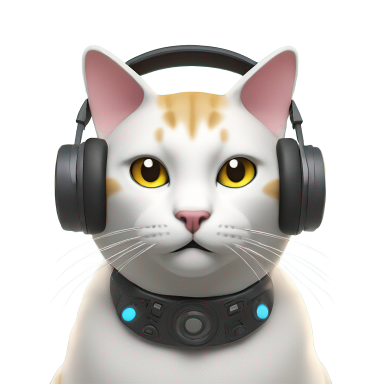 絵文字：3Dブレンダースタイルの猫の頭部、ヘッドホン付き