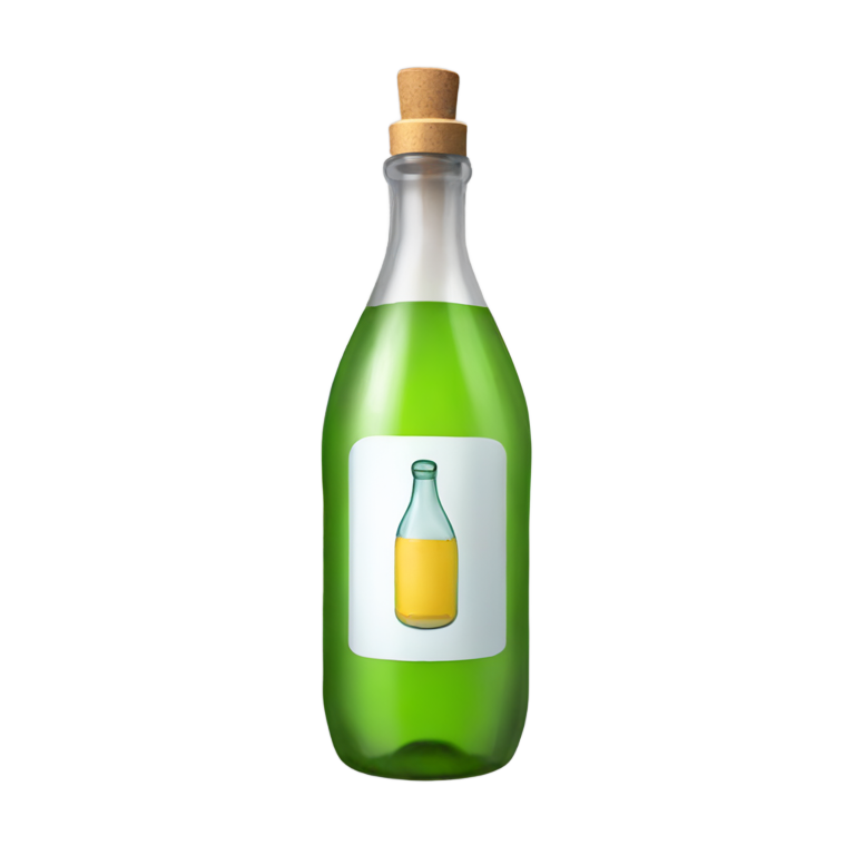 genmoji: a bottle with a sticker hanging in the air