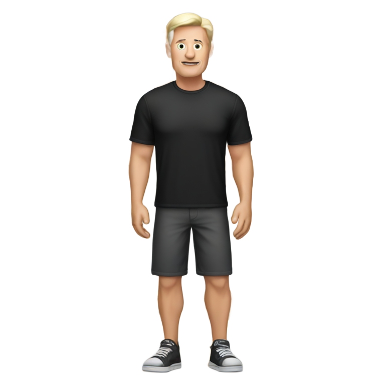 genmoji：50岁的白人男子穿着短裤和黑色衬衫