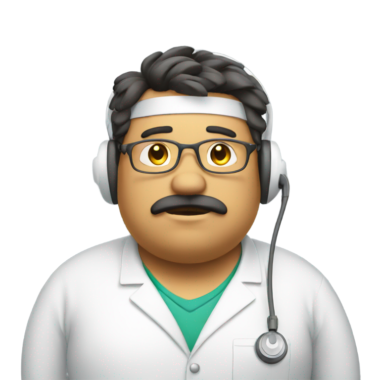genmoji：戴着耳机的胖药剂师看起来很伤心