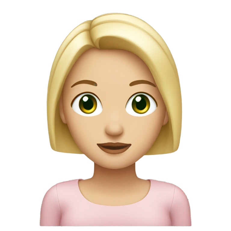 genmoji: Lady with straight blonde hair that is bob legnth. Middle part. Green eyes.