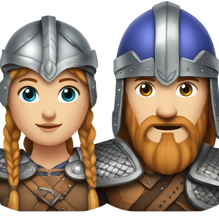genmoji : Couple de vikings aux yeux bleus avec des casques à cornes.