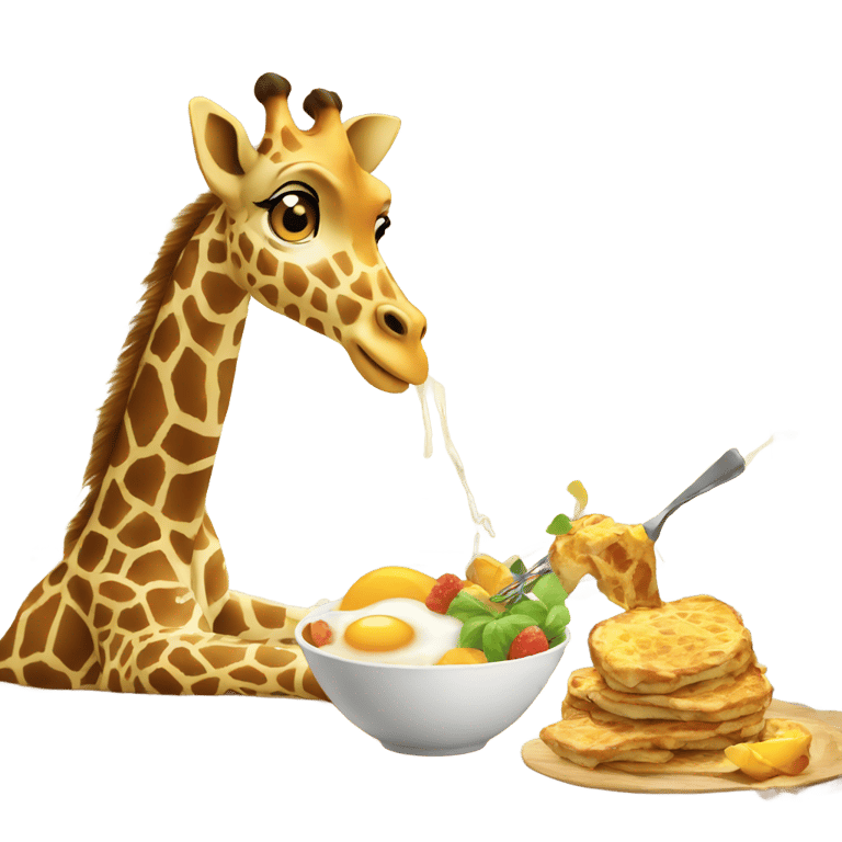 絵文字：The giraffe is making breakfast.