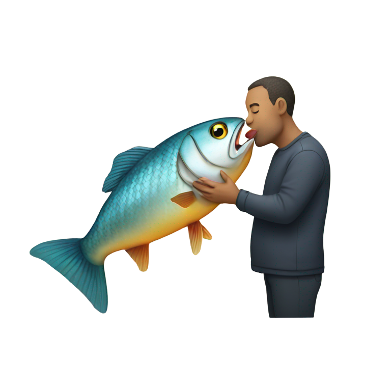 絵文字：魚にキスする男性
