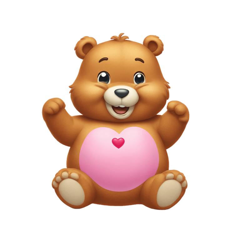 genmoji: Care Bear with a smiling face with Heart-Eyes on his belly.
