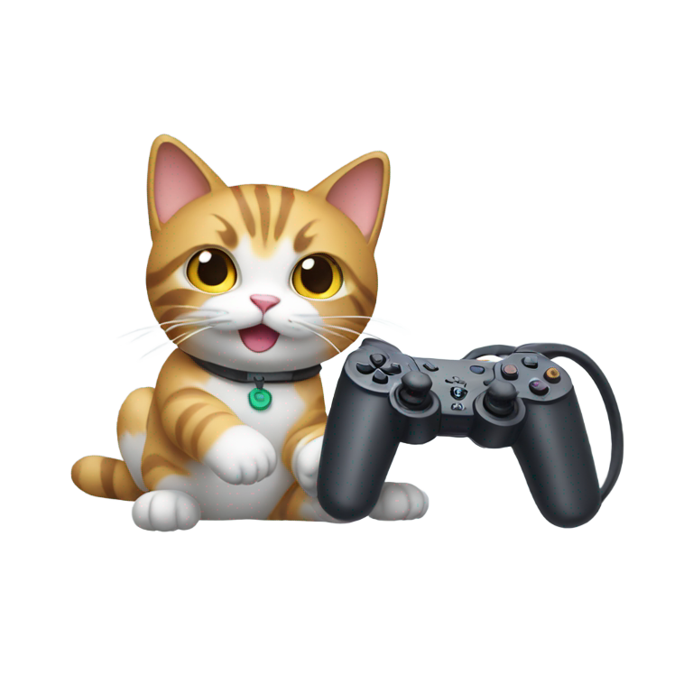 genmoji: cat playing with a playstation controller