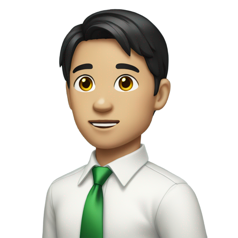 genmoji：黑色直发、雀斑、大额头、白衬衫、绿领带的男孩